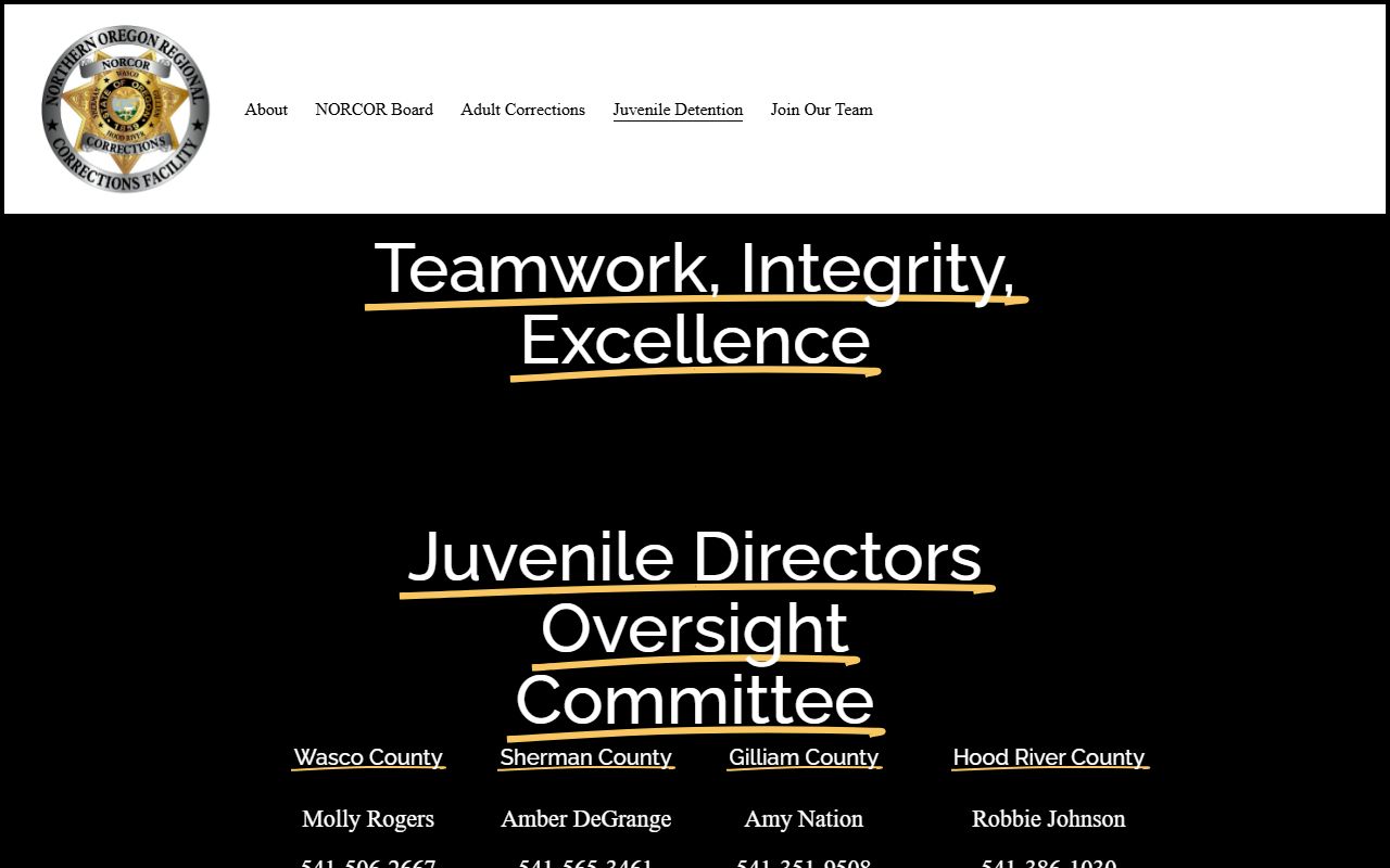 NORCOR Juvenile Detention page with address and contact information