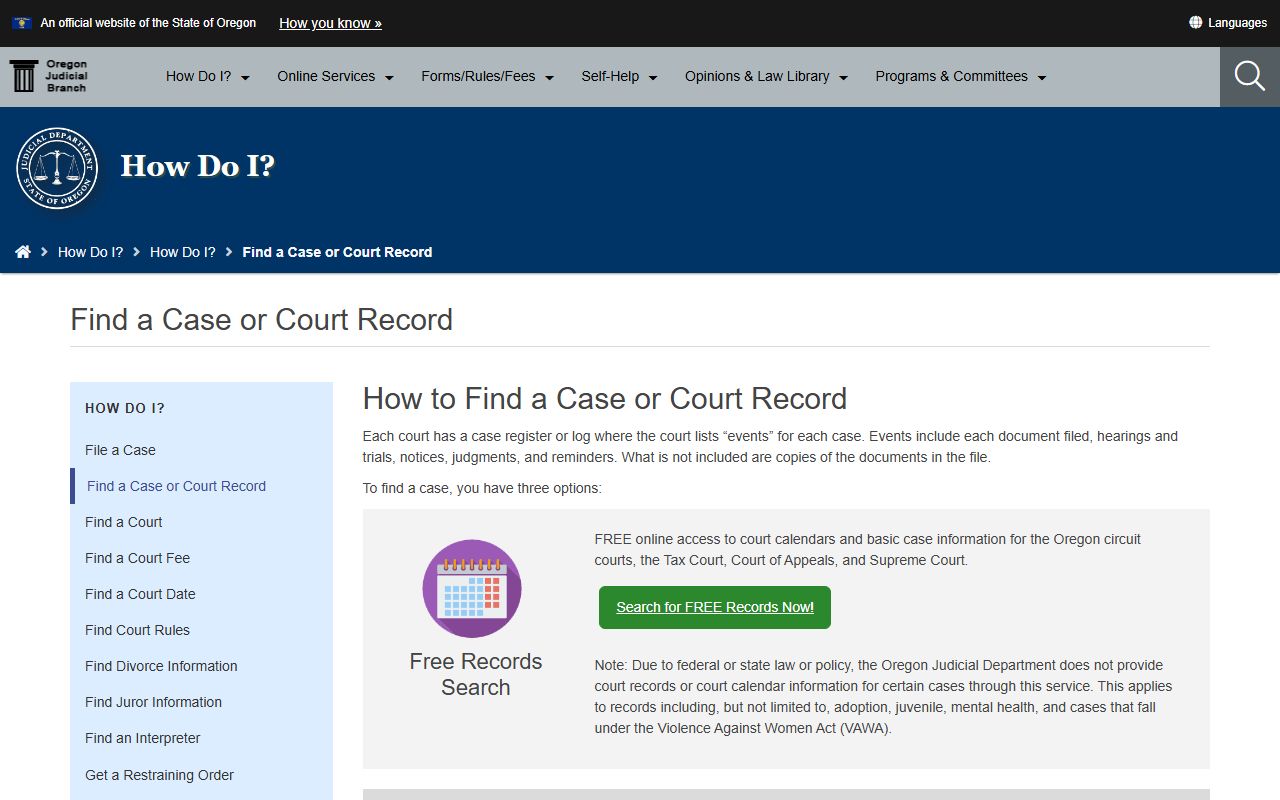 Gilliam County court records after arrest Oregon Judicial Department search options